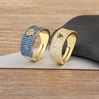 Designer Heart Pave Wide Band Gold CZ Copper Adjustable Fancy Ring Bulk
