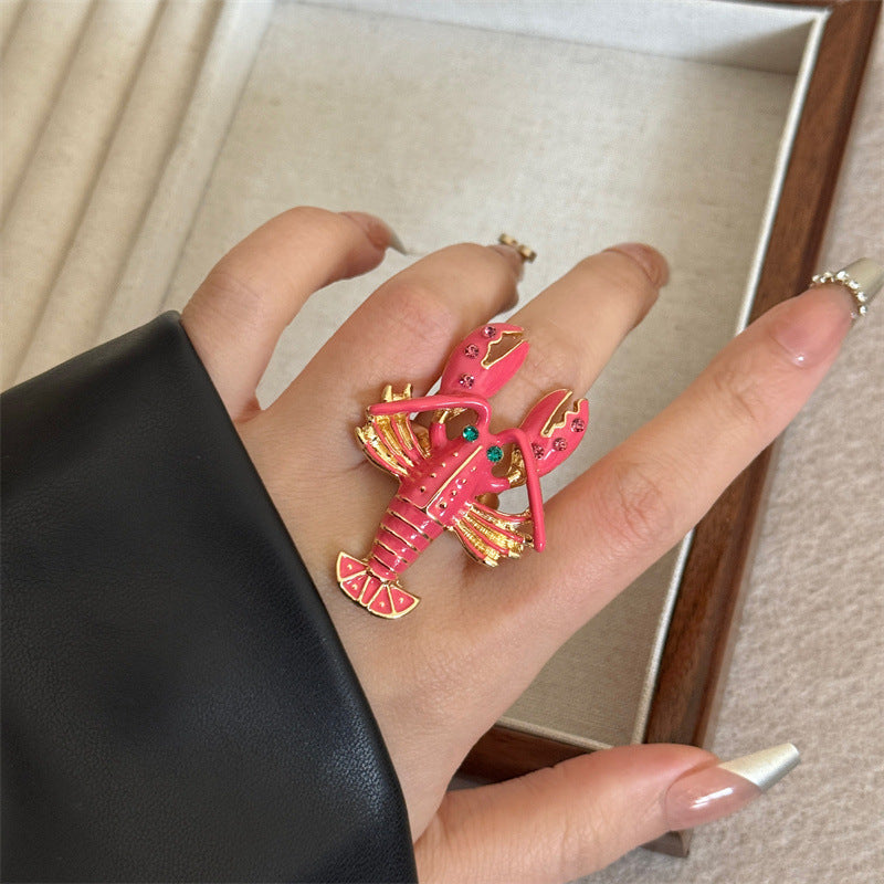 Crayfish Pink Gold Enamel Adjustable Ring For Women Bulk