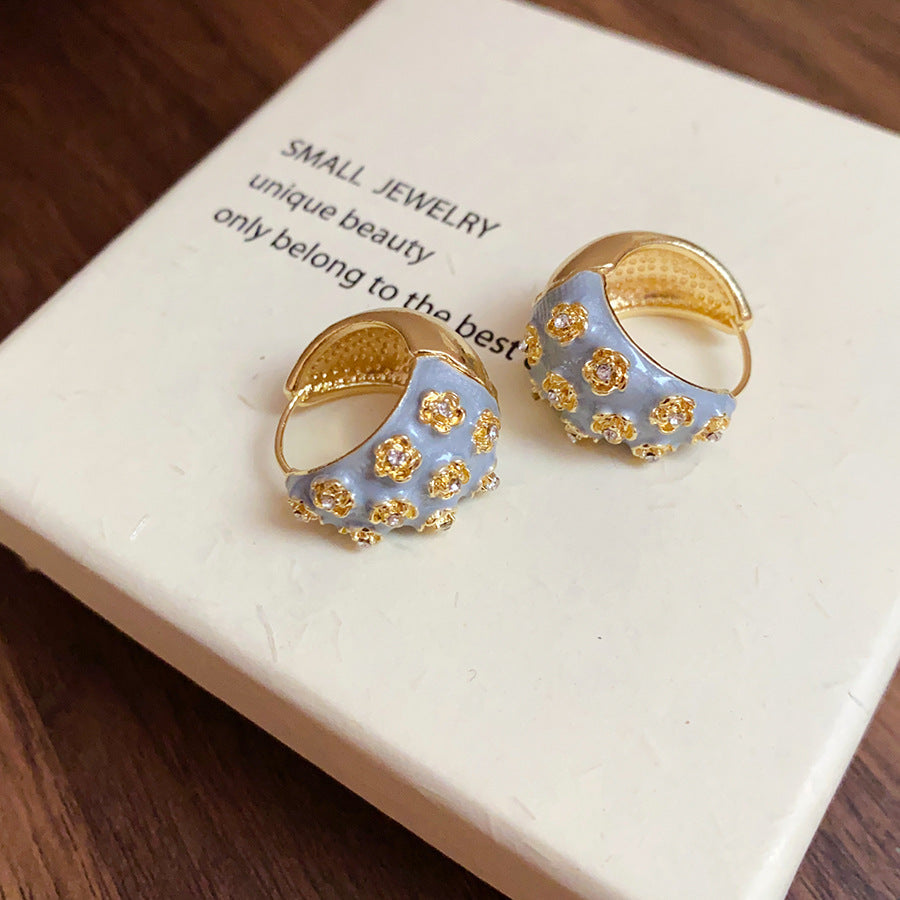 Flower White Grey 18K Gold CZ Enamel Hoop Stud Earring Pair Bulk