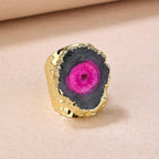 Black Pink Gemstone Crystal 18K Gold Adjustable Ring For Women Bulk