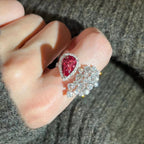 Bulk Red Floral & Teardrop Style Gold CZ Copper Adjustable Fancy Ring