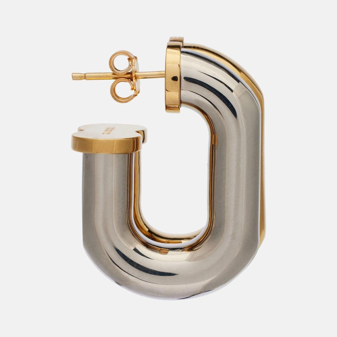 Chunky U-Shape Dual Tone Gold Silver Stainless Steel Hoop Earrings Bulk