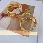 Cross Over Layer 18K Gold CZ Anti Tarnish Openable Cuff Bracelet Bulk