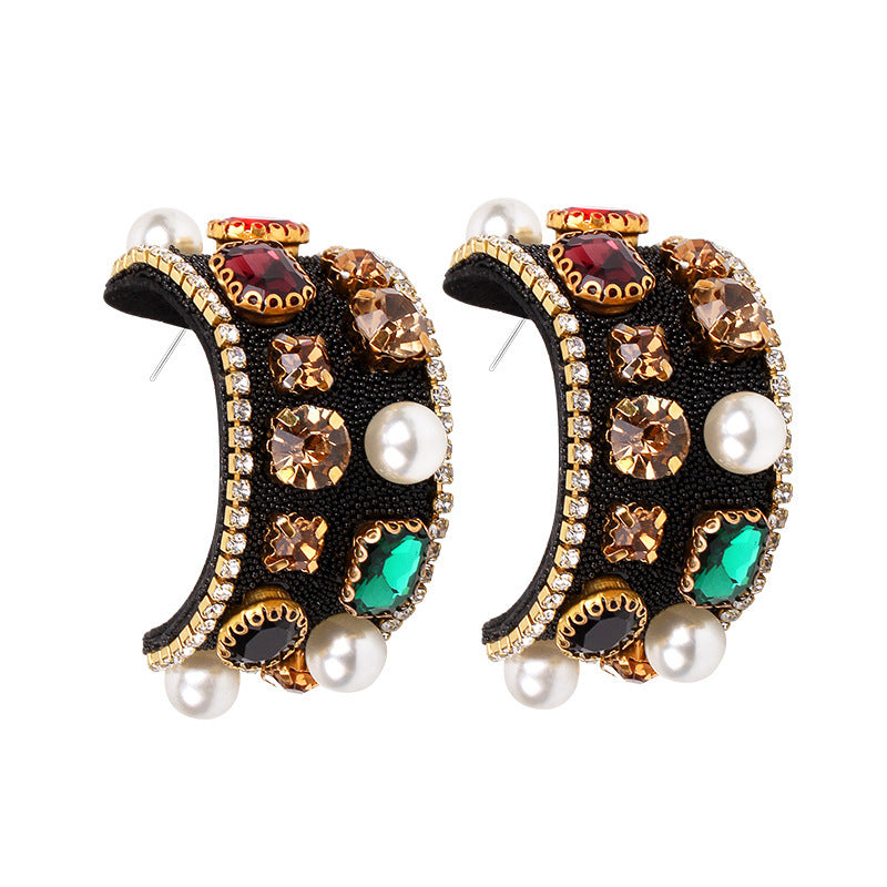 18K Gold Plated White Black Multi Gemstone CZ Pearl Hoop Earring Bulk