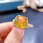 Square Yellow Cubic Zirconia 18K Gold Anti Tarnish Free Size Ring Bulk