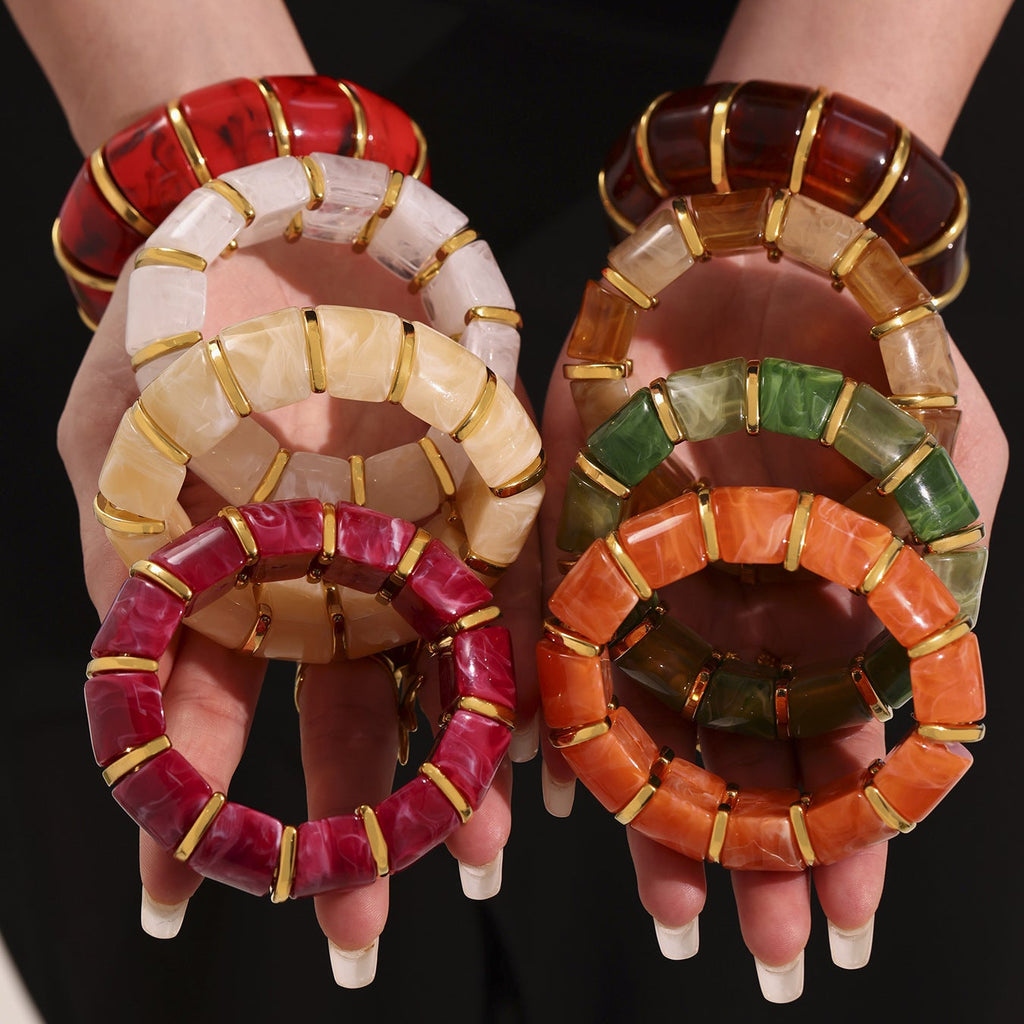 Glossy Multi Gold Resin Stainless Steel Stackable Bracelet Bulk