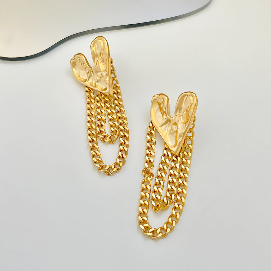Chunky Heart Chain Gold Silver Plated Hoop Earrings For Women Wholesale