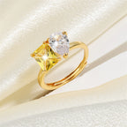 Drop Square Solitaire Yellow 18K Gold Anti Tarnish Free Size Ring Bulk