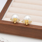 Little Honeybee Pearl Cubic Zirconia Gold Silver Stud Earring Bulk