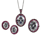 Elegant Oval Cluster Black CZ Copper Necklace Combo Set Wholesale