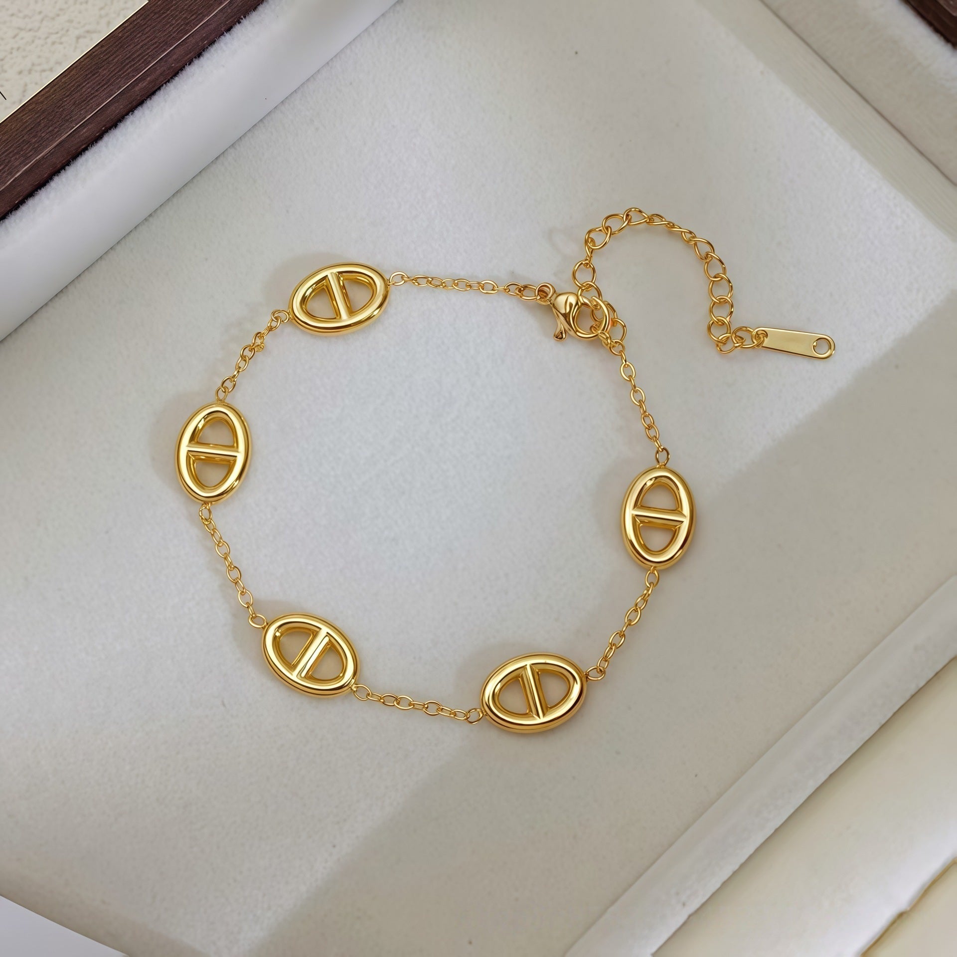 Multi Charms Gold Mother of Pearl Enamel Stainless Steel Bracelet Bulk