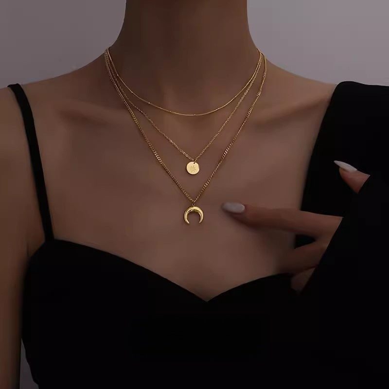 Moon Gold Stainless Steel Anti Tarnish Layer Necklace Charm Chain Bulk