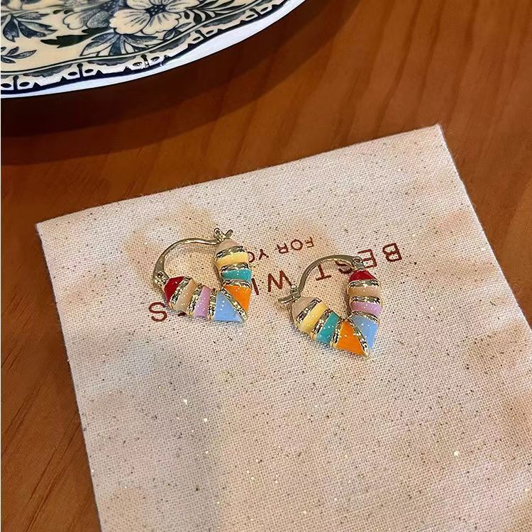 Multi Color Heart Silver Hoop Earrings For Women Bulk