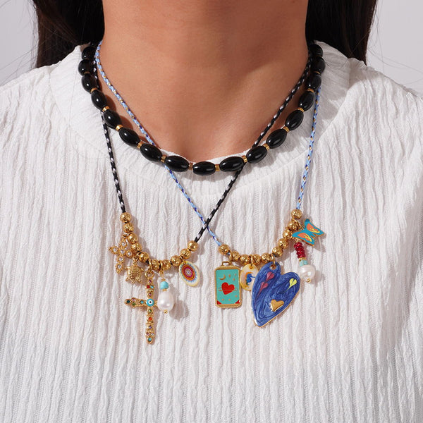 Cross Heart Butterfly Gold Blue Black Anti Tarnish Charm Necklace Pack Of 3 For Women Secondary image