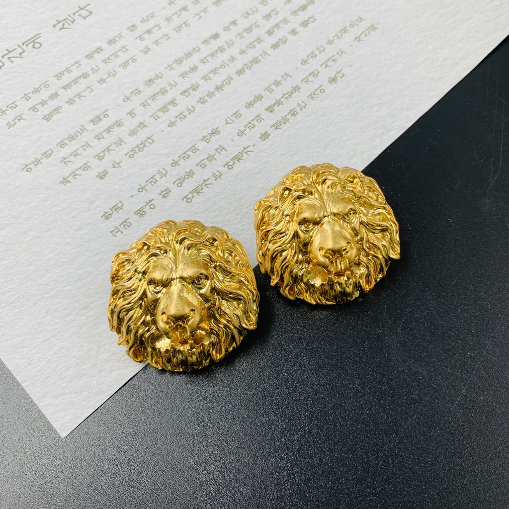Lion Head 18K Gold Anti Tarnish Stud Earring For Women Bulk