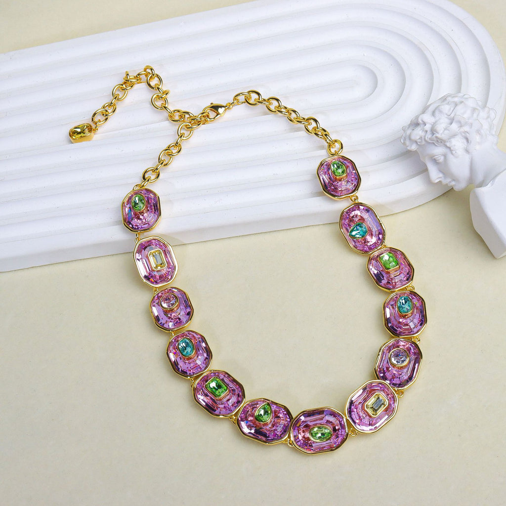 Purple Elegant Oval & Baguette Gold CZ Copper Necklace Combo Set Bulk