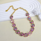 Purple Elegant Oval & Baguette Gold CZ Copper Necklace Combo Set Bulk