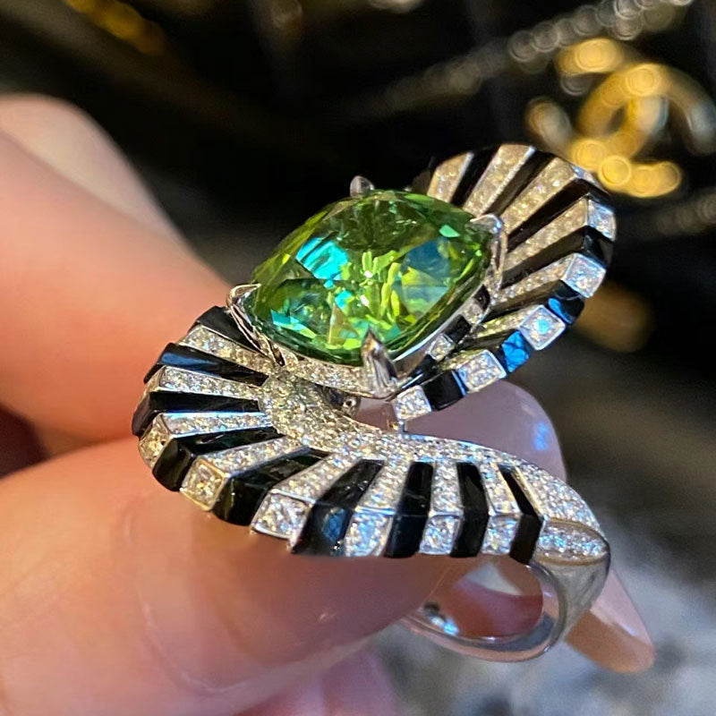 Bulk Green Black Oval Shape Silver CZ Copper Adjustable Cocktail Ring