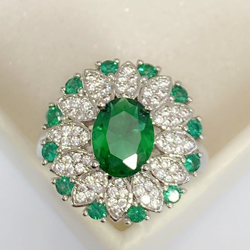 Flower Emerald Green Solitaire CZ Silver Anti Tarnish Ring Bulk