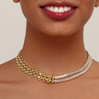 Asymmetric Half Chain Baguette Gold CZ Anti Tarnish Brass Necklace Bulk