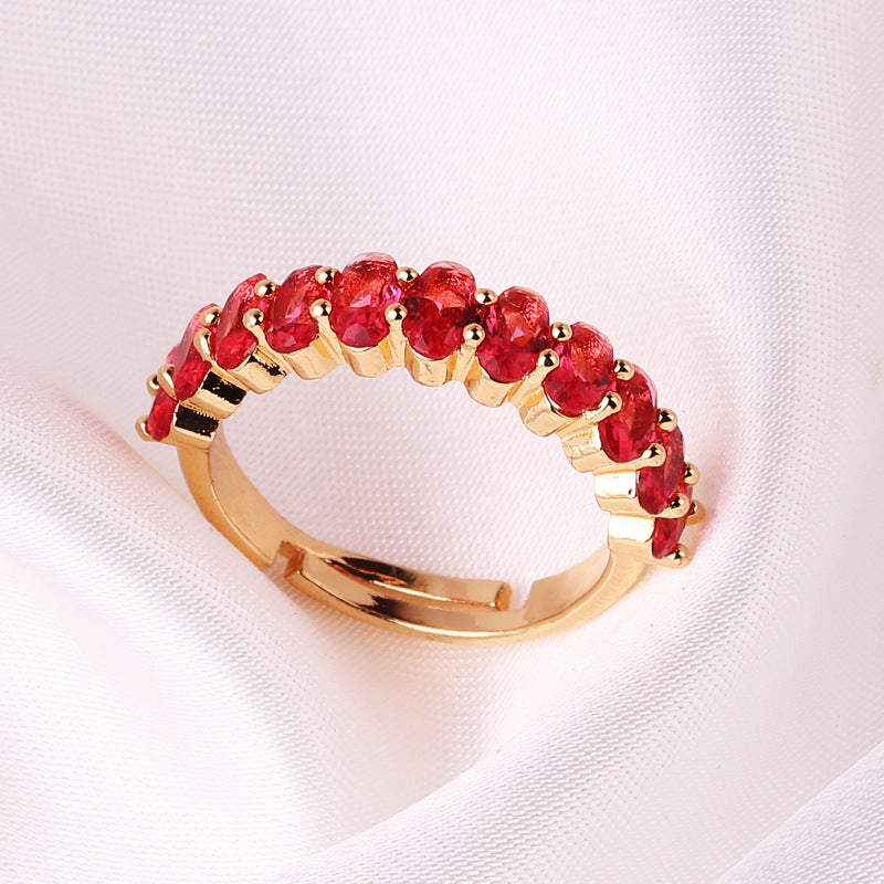 Bulk Green Red Purple Floral Gold CZ Copper Adjustable Eternity Ring