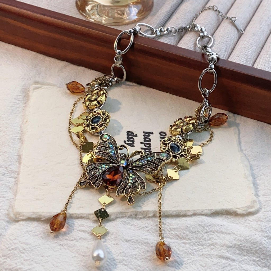 Butterfly Flower Multicolour 18K Gold Anti Tarnish Charm Necklace Bulk