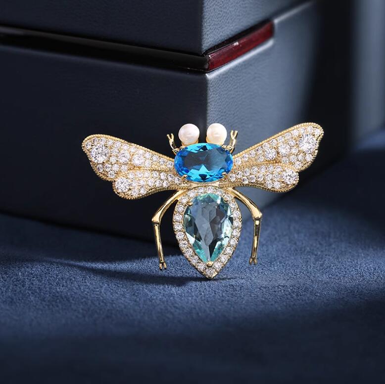 Multi Color Bee Gold Plated Rhinestone Brooch For Women Bulk