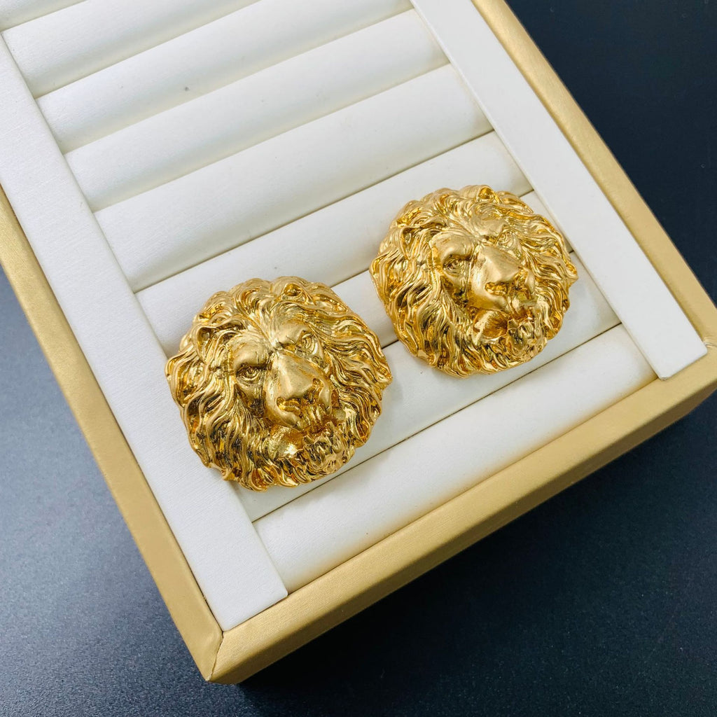 Lion Head 18K Gold Anti Tarnish Stud Earring For Women Bulk