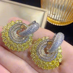 Baguette Yellow Silver Cubic Zirconia Crystal Anti Tarnish Hoop Dangler Earring For Women
