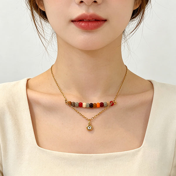 Multi Color Gemstone Beads Gold CZ Anti Tarnish Copper Necklace Bulk Main image