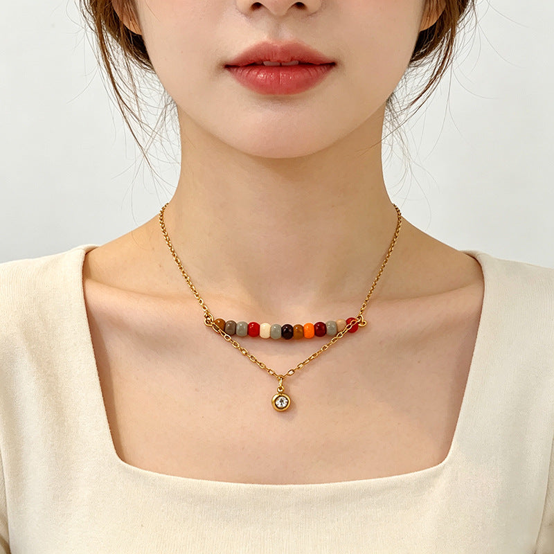 Multi Color Gemstone Beads Gold CZ Anti Tarnish Copper Necklace Bulk