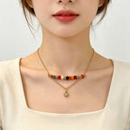 Multi Color Gemstone Beads Gold CZ Anti Tarnish Copper Necklace Bulk