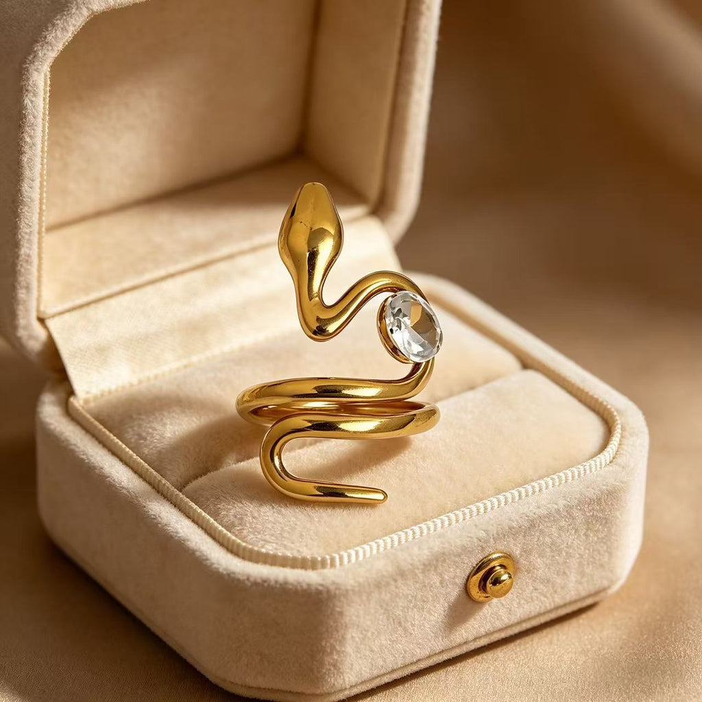 Designer Serpent Style Gold Silver CZ Copper Adjustable Ring Bulk