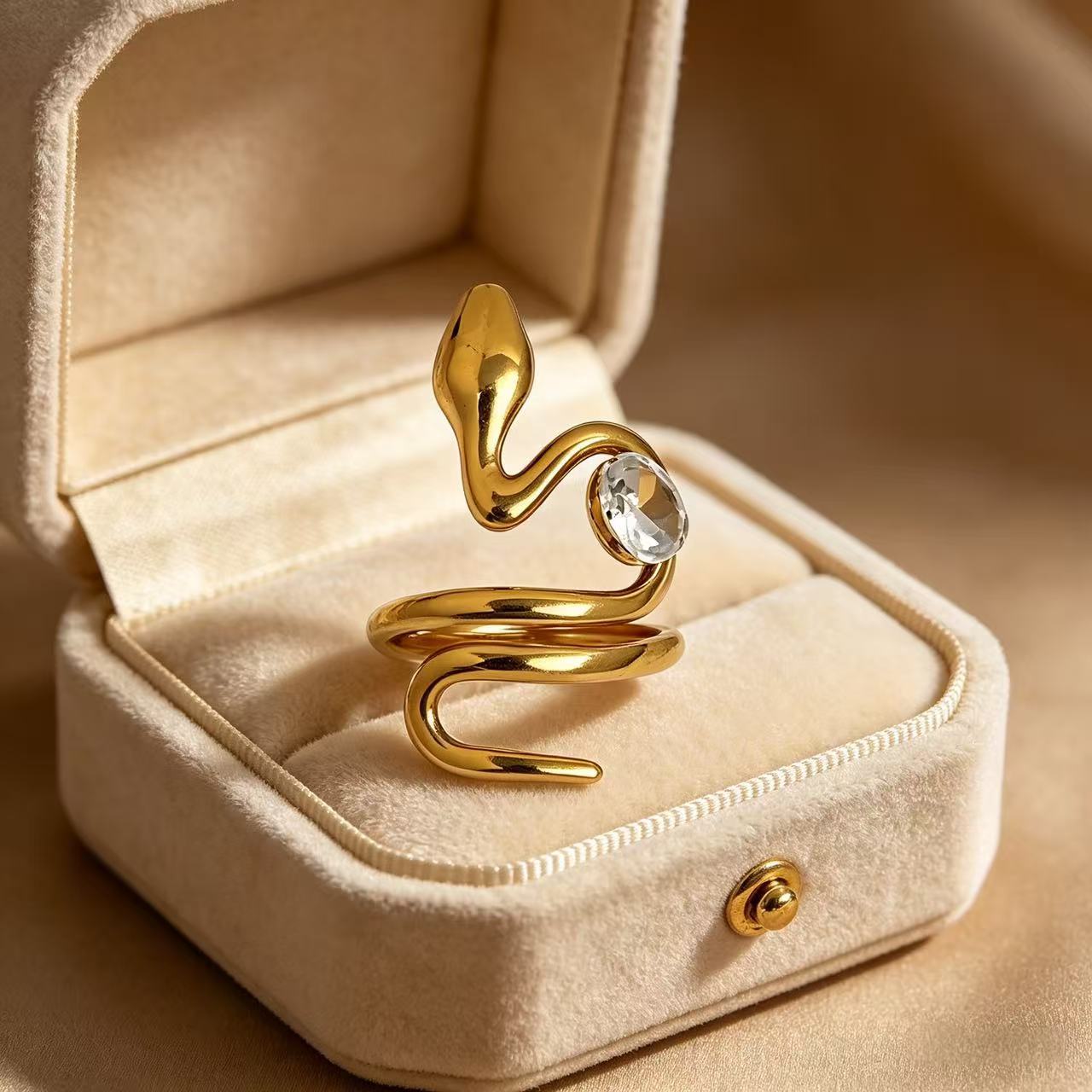 Designer Serpent Style Gold Silver CZ Copper Adjustable Ring Bulk