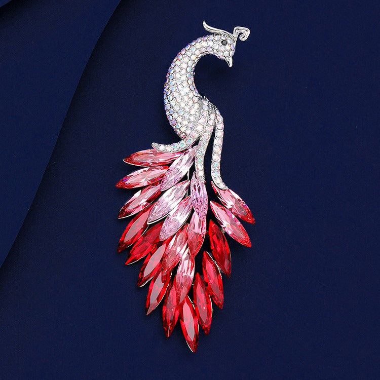 Peacock Cubic Zirconia Crystal Blue Red Silver Brooch For Women Bulk