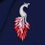 Peacock Cubic Zirconia Crystal Blue Red Silver Brooch For Women Bulk