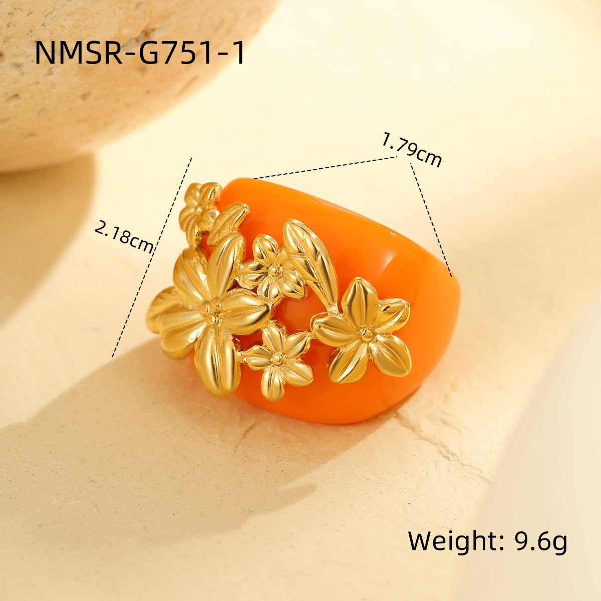 Flower 18K Gold Stainless Steel acrylic Adjustable Ring For Women