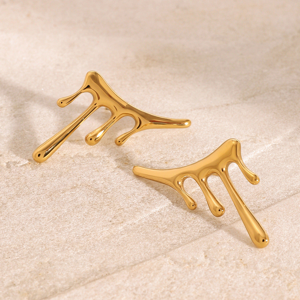 Drip Effect 18K Gold Anti Tarnish Stainless Steel Stud Earrings Bulk