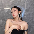 Studded Rhinestone Silver Anti Tarnish Long Tassel Dangler Earring For Women