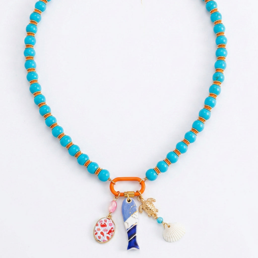 Bohemian Multi Color Beads Gold Enamel Anti Tarnish Copper Necklace Bulk