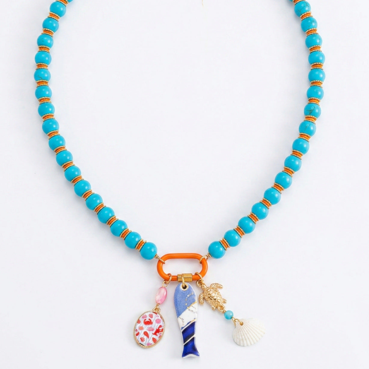 Bohemian Multi Color Beads Gold Enamel Anti Tarnish Copper Necklace Bulk