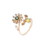 Bulk White Flower Honeybee Gold Plated CZ Copper Adjustable Fancy Ring