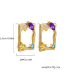 Multi Color Square Shape Gold CZ Stainless Steel Stud Earrings Bulk