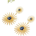 Dual Sun Flower Evil Eye 18K Gold Dangler Earring For Women Bulk
