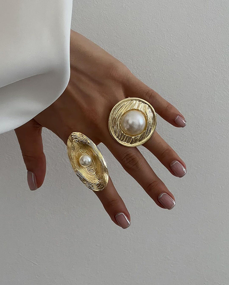 Round Pearl 18K Gold Plated Anti Tarnish Free Size Ring For Women Secondary image