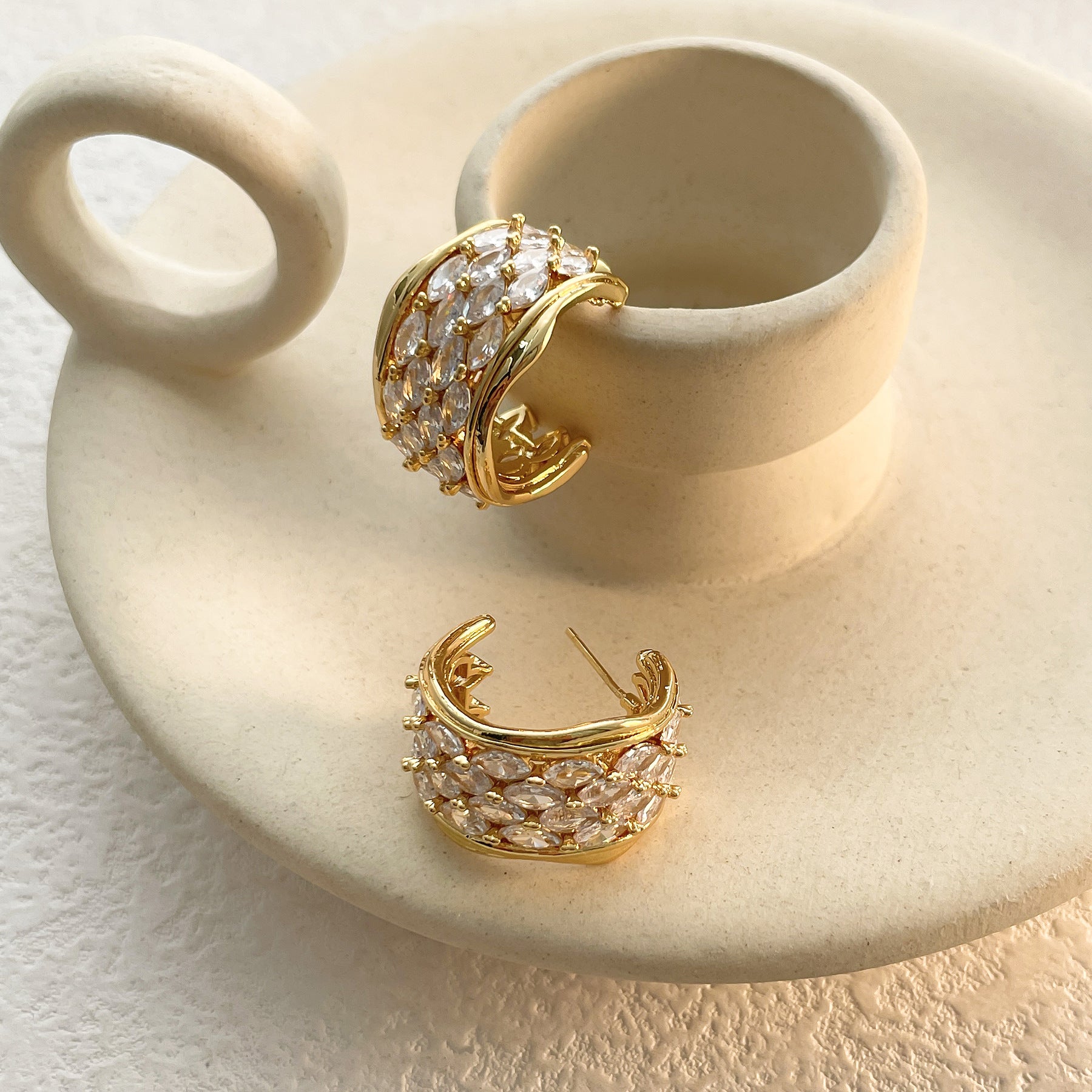 18K Gold Silver Cubic Zirconia Anti Tarnish Hoop Earring Women Bulk Main image