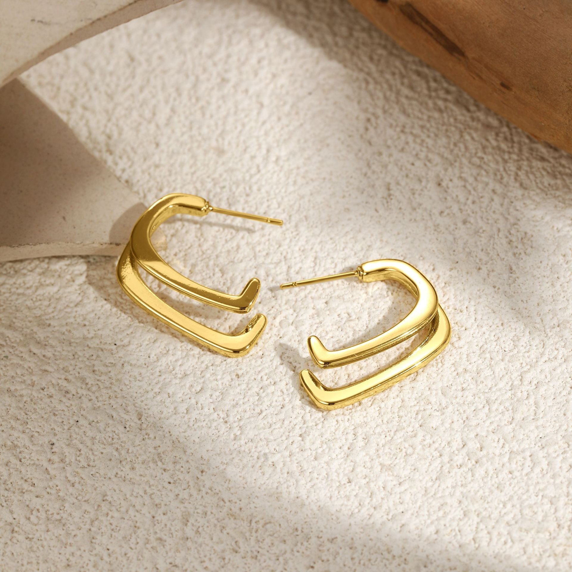Modern Dual Layer Gold Silver Plated Stainless Steel Hoop Earrings Bulk