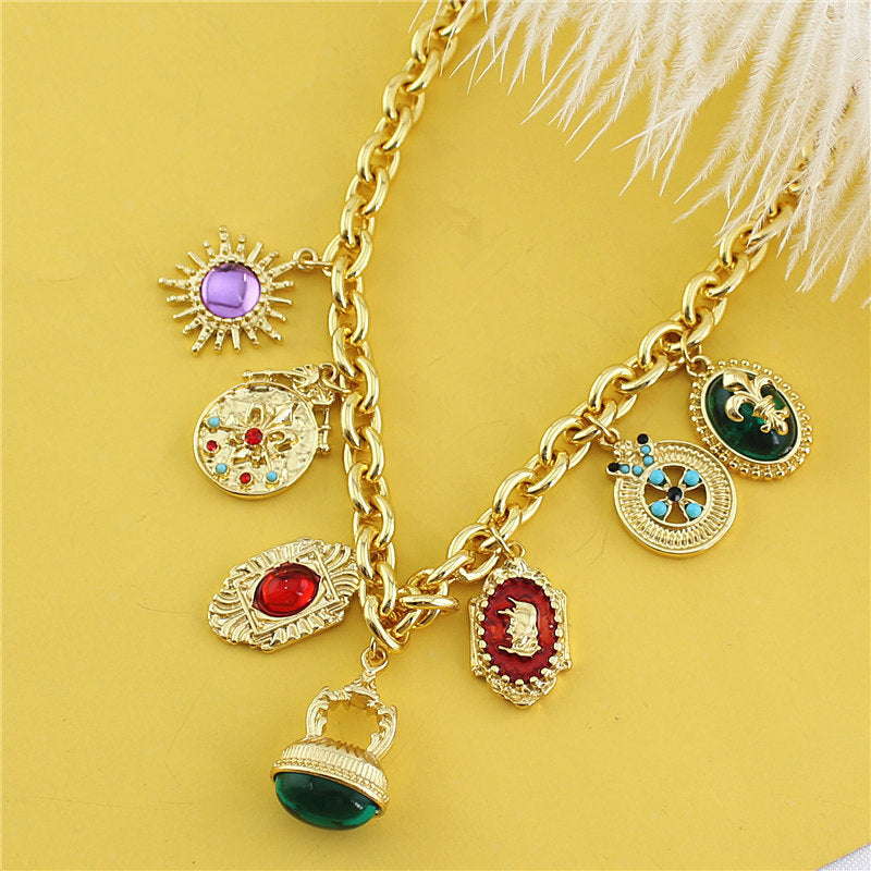 Multi Gemstone Green Red Green Anti Tarnish Charm Necklace Women Bulk Main image