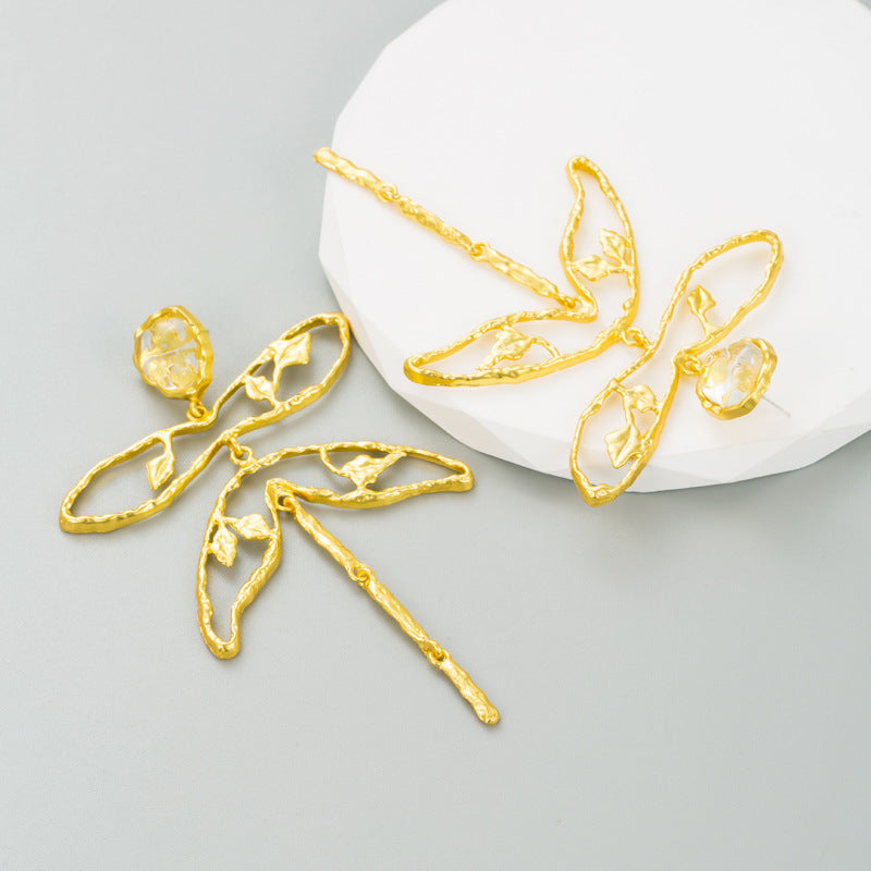 Wholesale Gold Plated Dragonfly Alloy Statement Earrings Secondary image