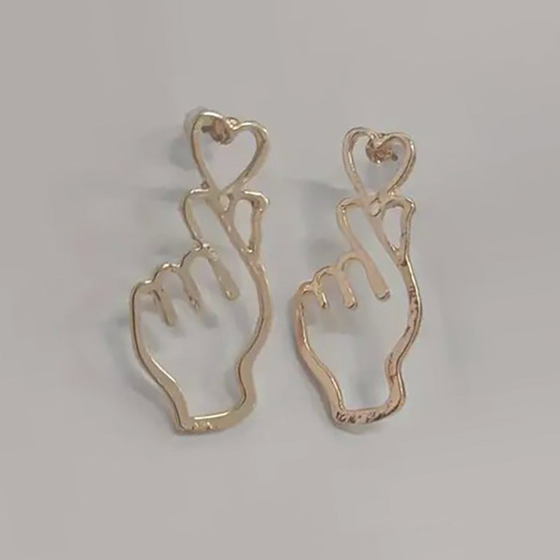 Hand Heart Black Silver 18K Gold Anti Tarnish Dangler Earring Bulk